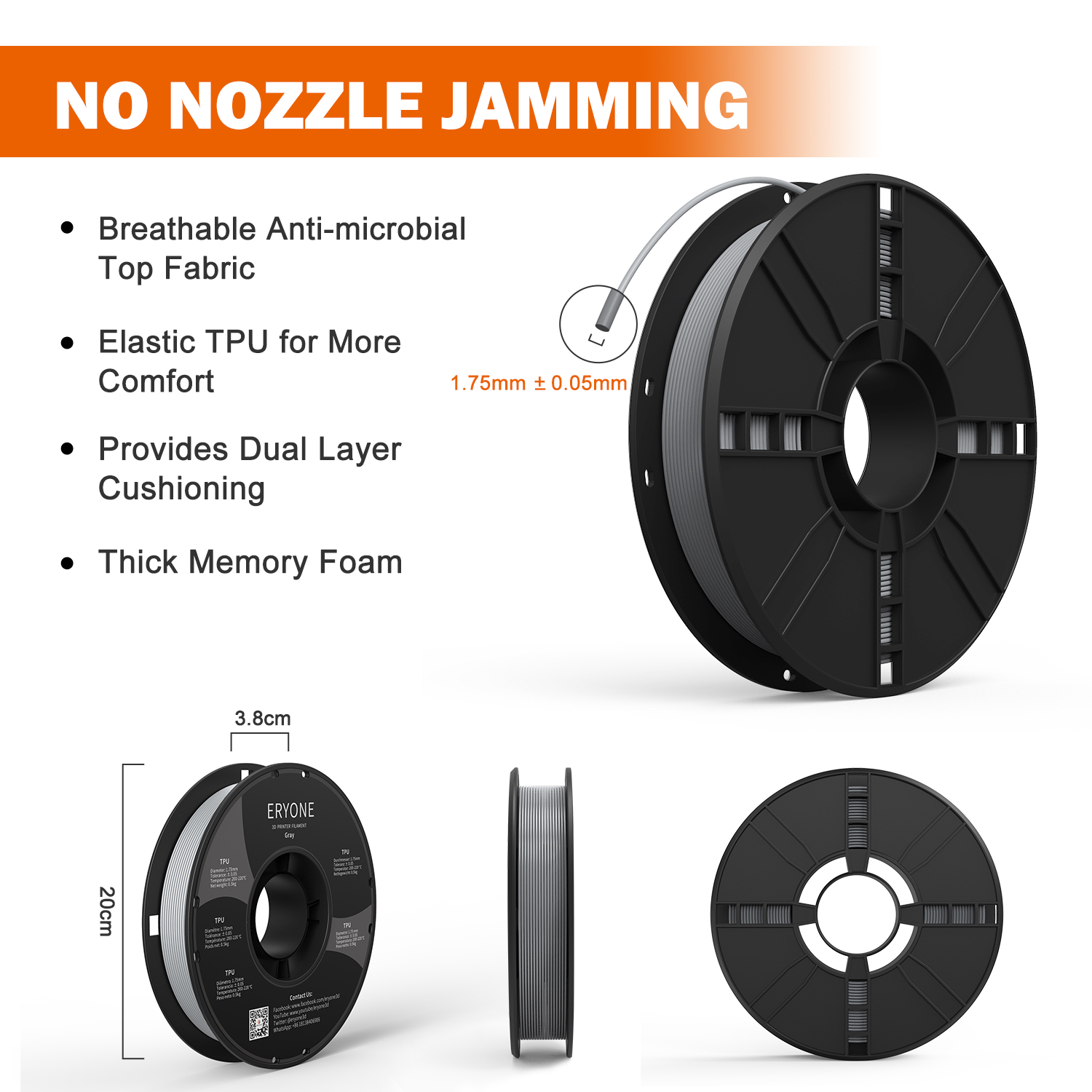 Eryone esnek TPU Filament 1.75 - 3D Printing Nylon incelemesi ve fiyatı